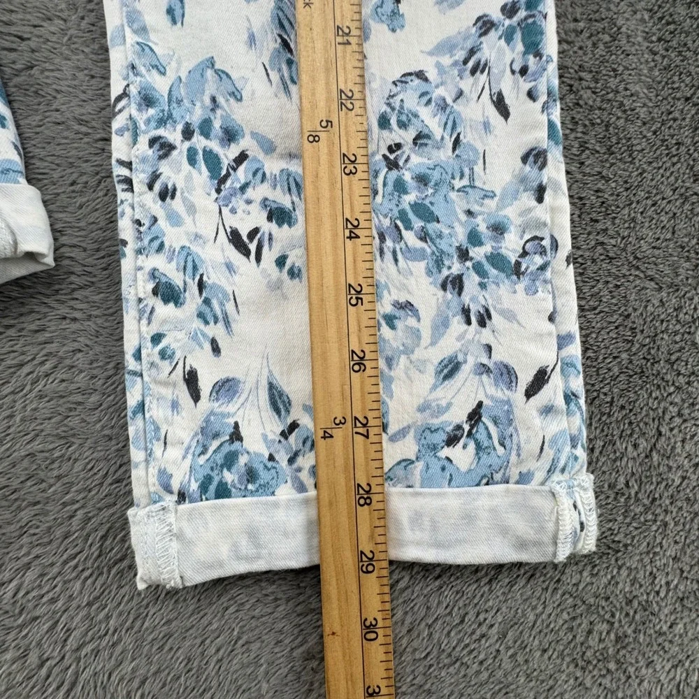 NYDJ Petite Floral Print Cropped Pants Size 8P‎ White Blue Slim Leg